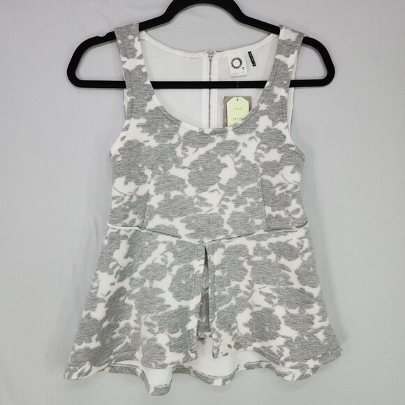 Anthropologie Akemi + Kin  Peplum Top Size XS Floral Scoop Neck Mesh Overlay - Picture 1 of 15